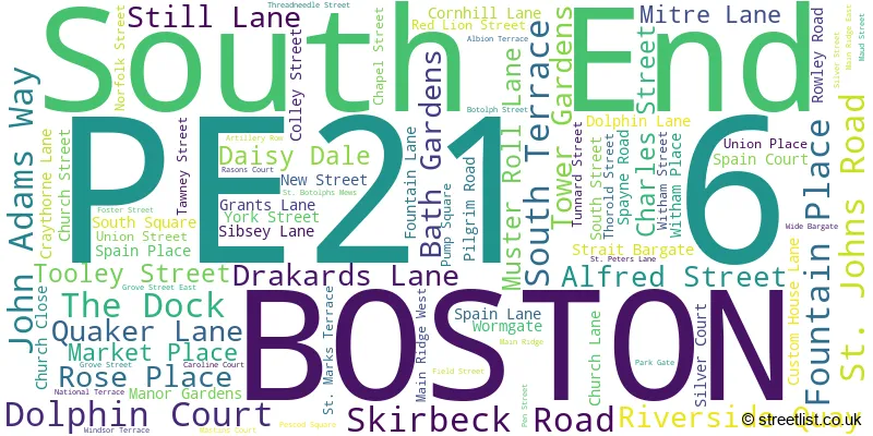 A word cloud for the PE21 6 postcode